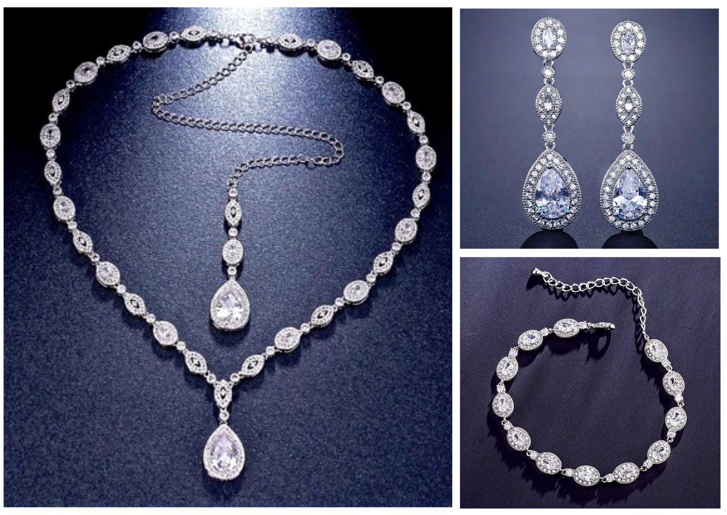 "Alexa" - Cubic Zirconia Bridal Backdrop Necklace - Available in Silver and Rose Gold