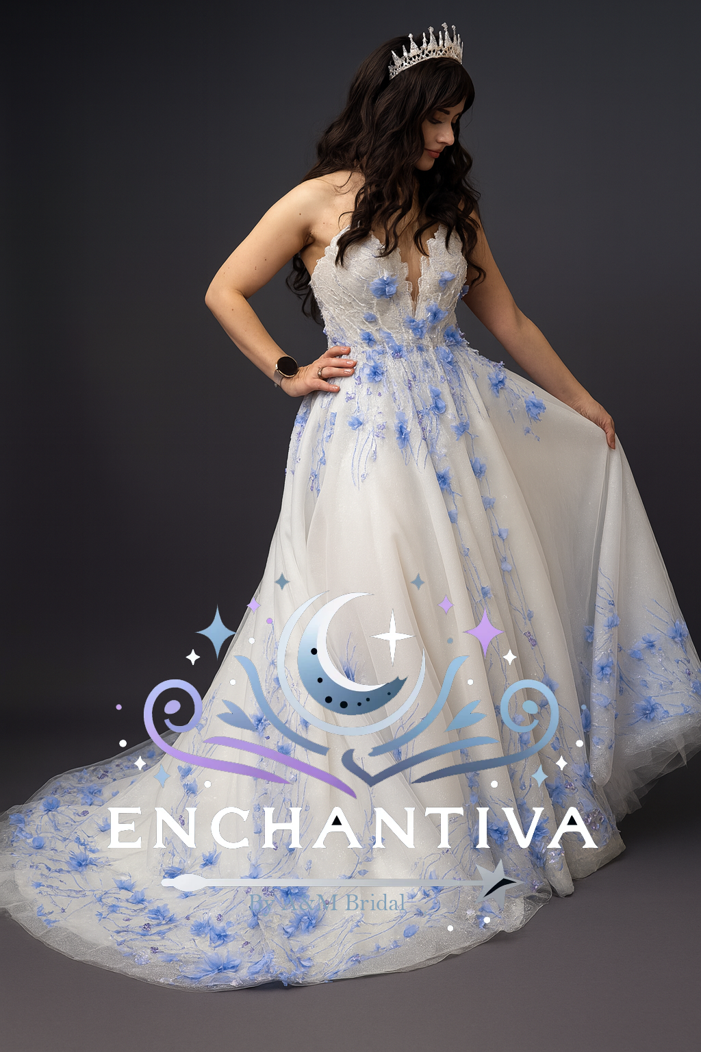 Celeste Wedding Dress Blue Floral Fantasy Gown by Enchantiva A & M Enterprises Bridal Celeste Wedding Dress Blue Floral Fantasy Gown by Enchantiva A & M Enterprises Bridal