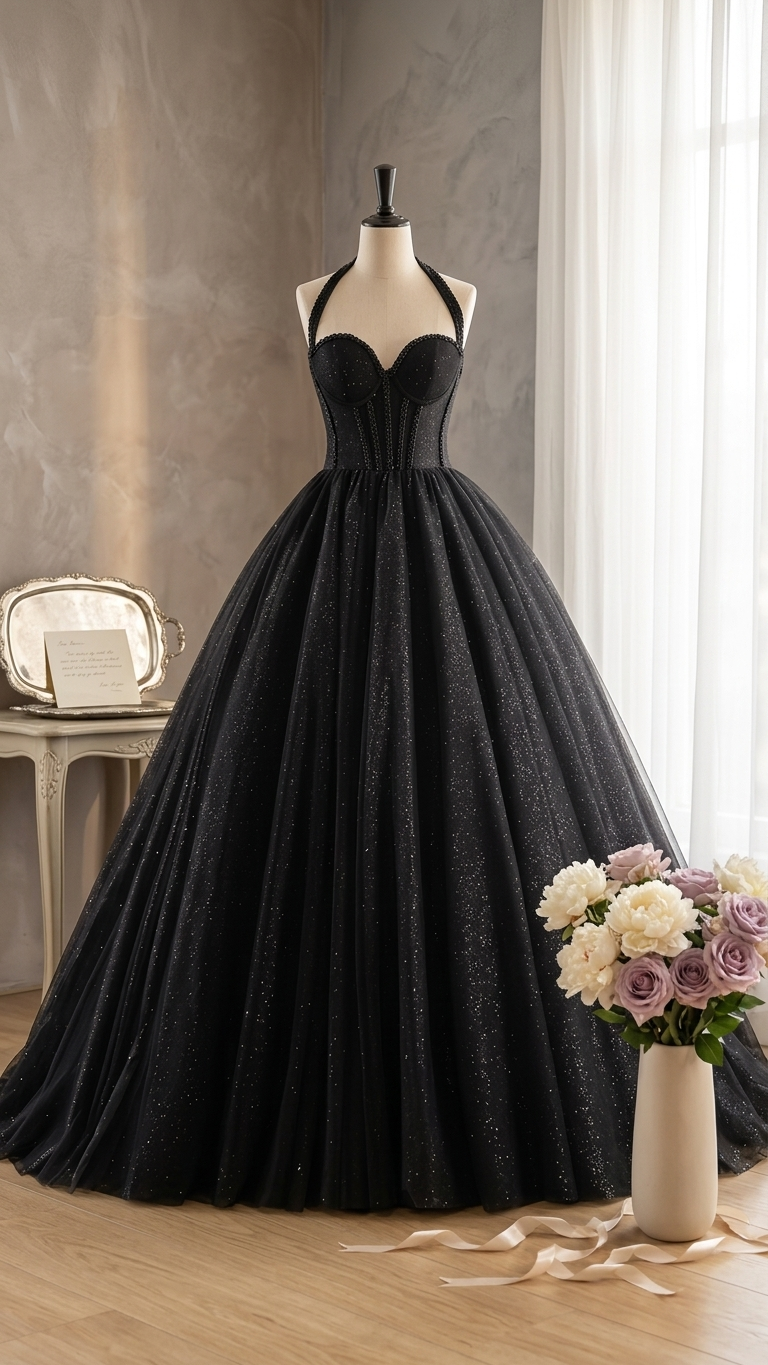 Celestial inspired wedding dress black