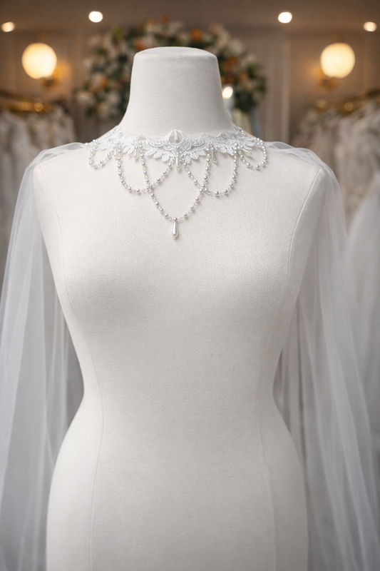 Pearl Draped Cape Veil