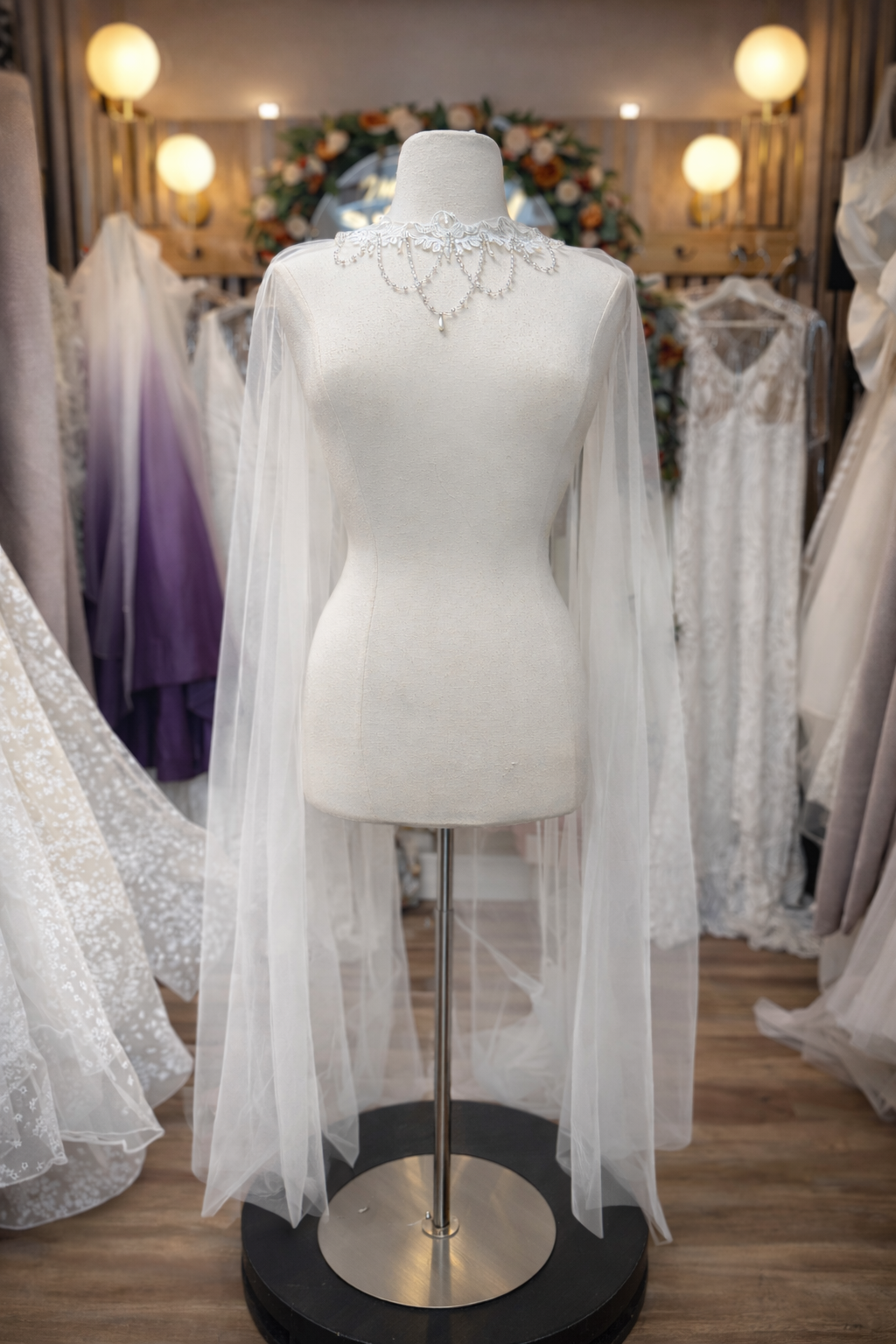 Pearl Draped Cape Veil