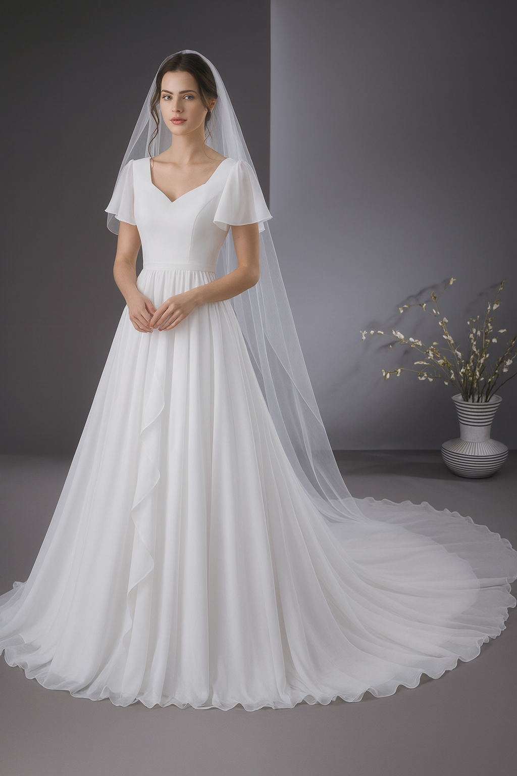 Calantha Wedding Dress – Modest Chiffon A-Line by Adela Designs – A & M ...