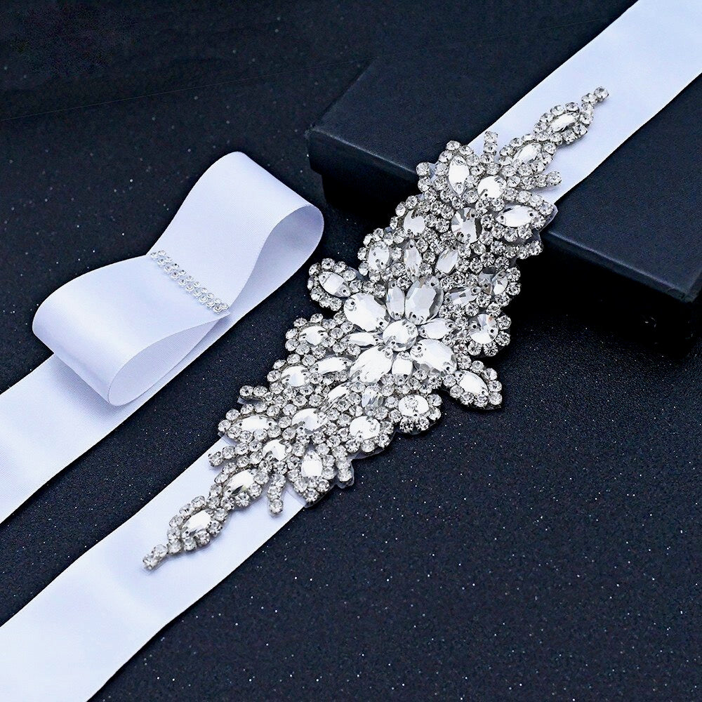 "Allier" - Silver Crystal Bridal Belt/Sash