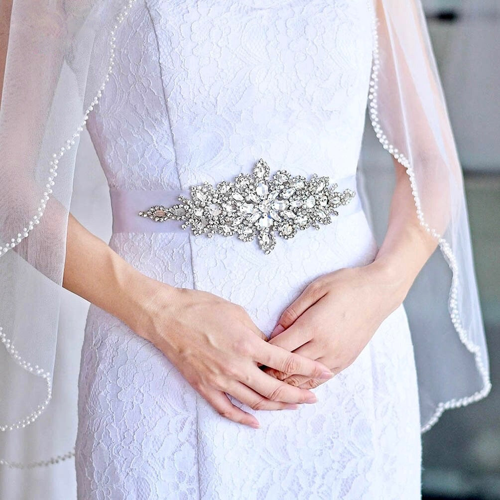 "Allier" - Silver Crystal Bridal Belt/Sash