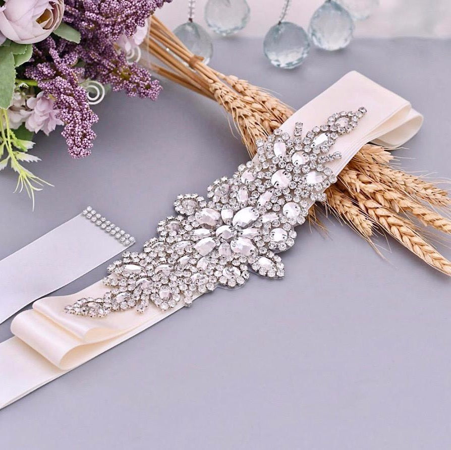 "Allier" - Silver Crystal Bridal Belt/Sash