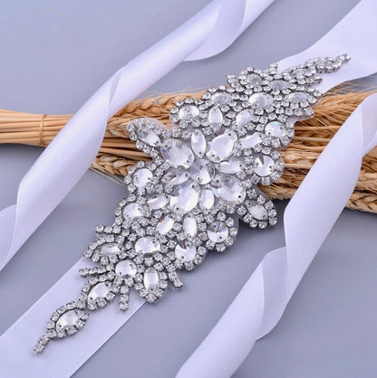 "Allier" - Silver Crystal Bridal Belt/Sash