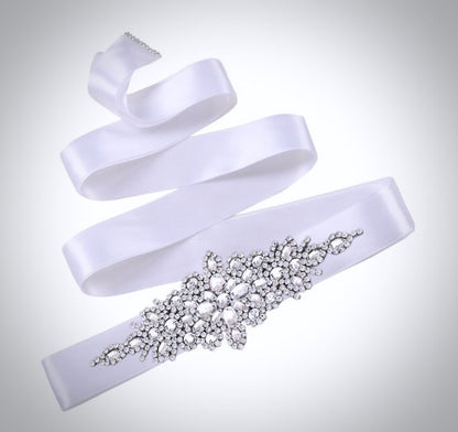 "Allier" - Silver Crystal Bridal Belt/Sash