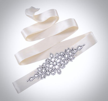 "Allier" - Silver Crystal Bridal Belt/Sash