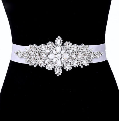 "Allier" - Silver Crystal Bridal Belt/Sash