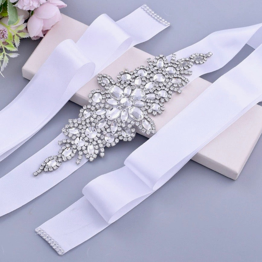 "Allier" - Silver Crystal Bridal Belt/Sash