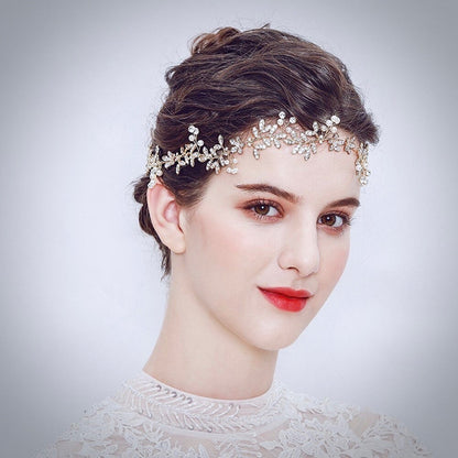 "Adrielle" - Pearl and Crystal Bridal Headband / Vine - Available in Rose Gold, Silver and Yellow Gold