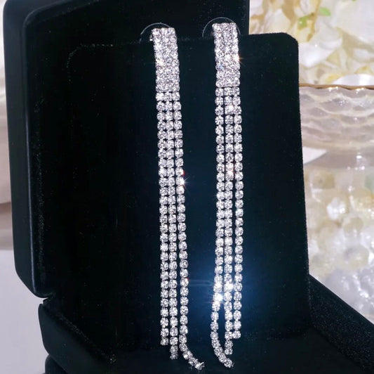 "Adalynn" - Crystal Bridal Long Earrings