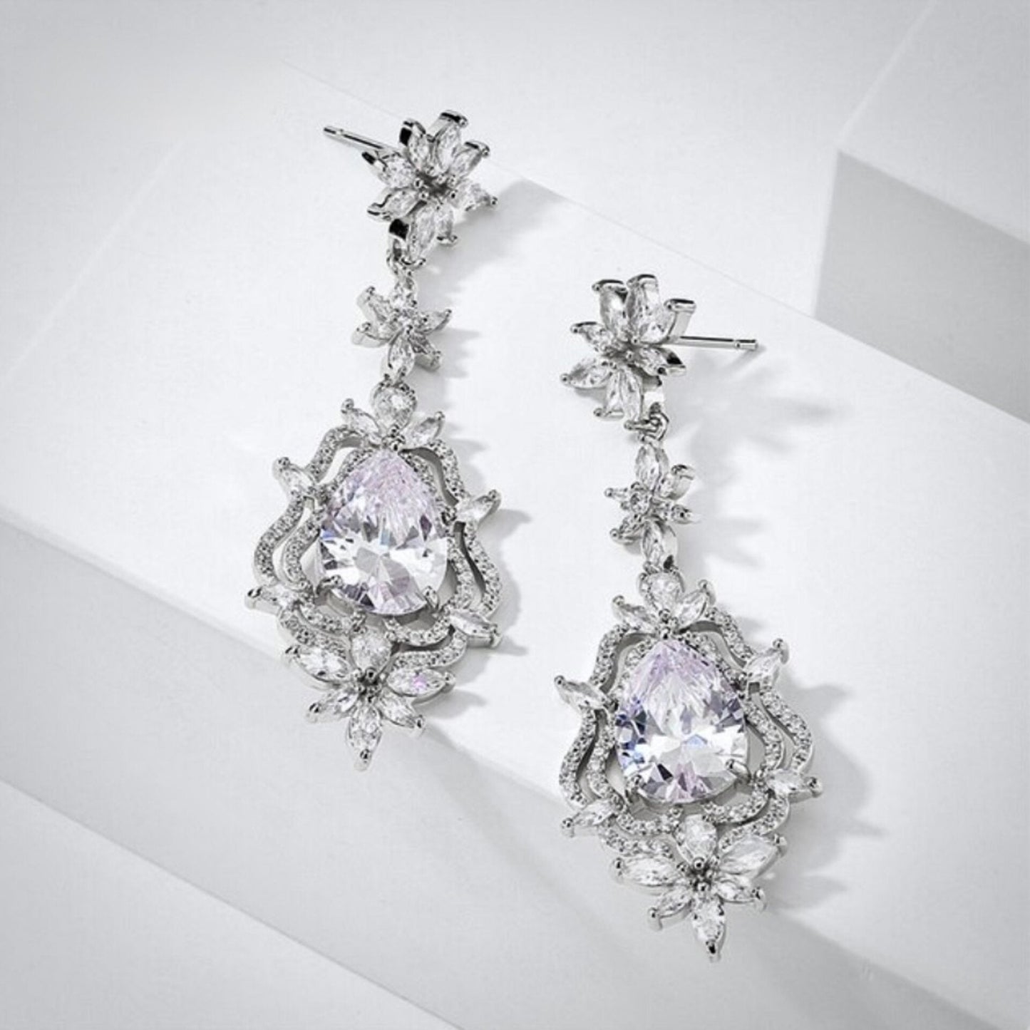 "Abby" - Cubic Zirconia Bridal Earrings - Available in Silver and Gold