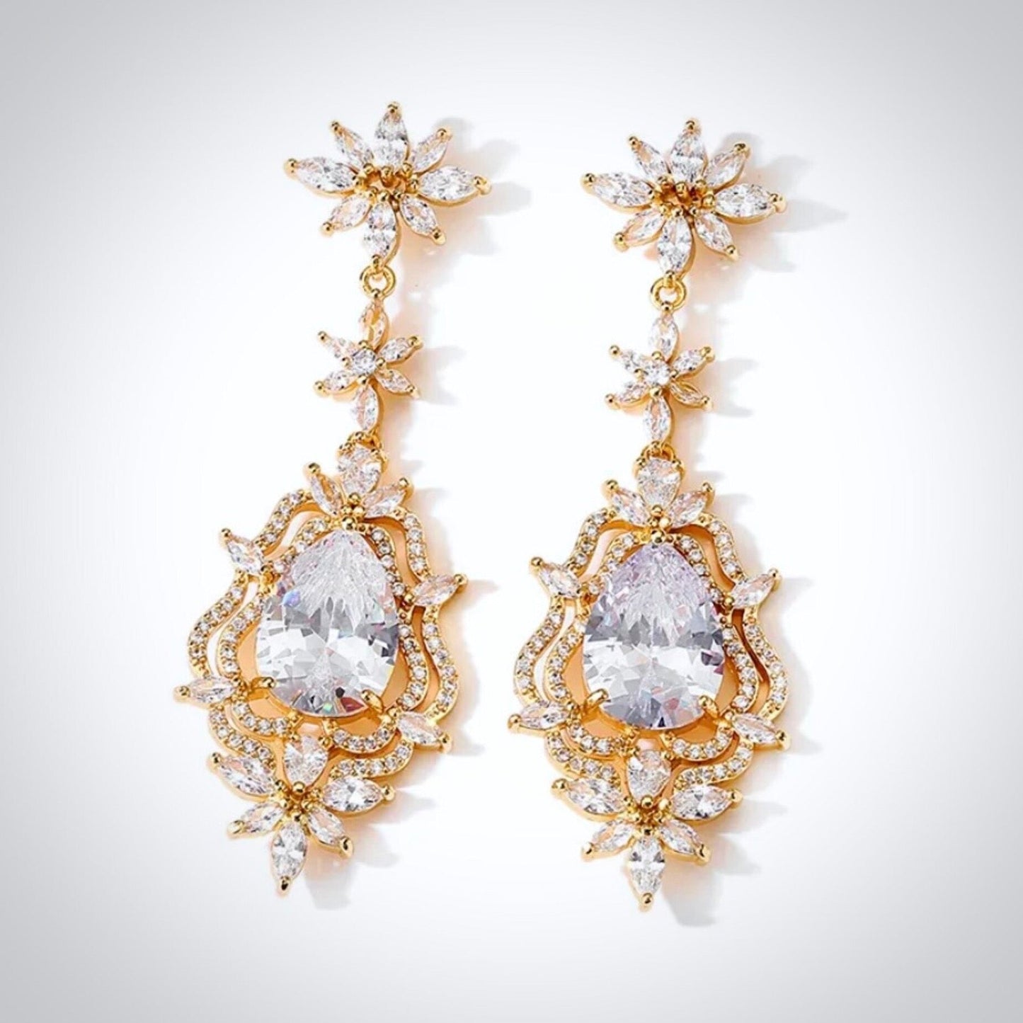 "Abby" - Cubic Zirconia Bridal Earrings - Available in Silver and Gold