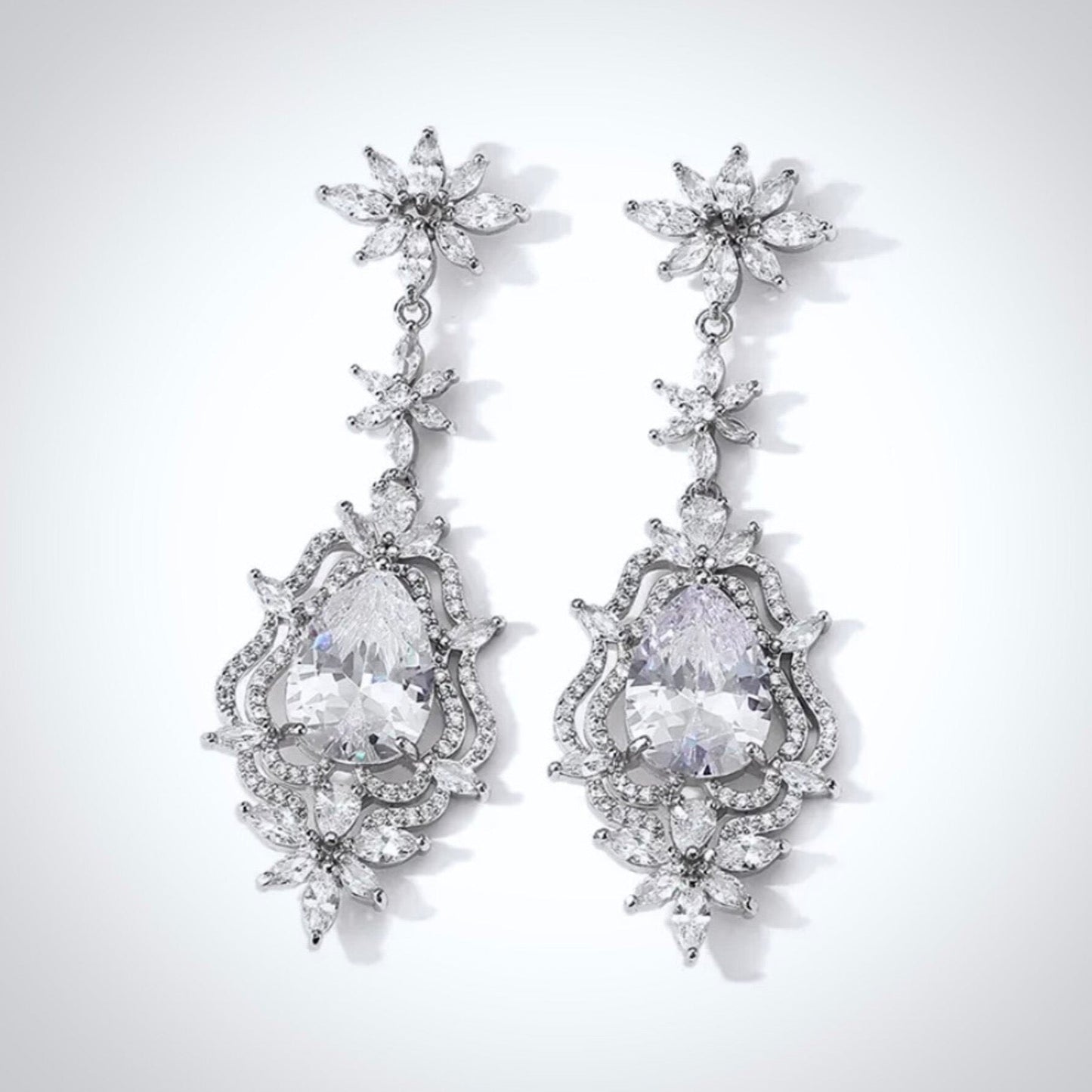 "Abby" - Cubic Zirconia Bridal Earrings - Available in Silver and Gold