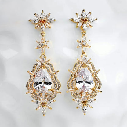 "Abby" - Cubic Zirconia Bridal Earrings - Available in Silver and Gold