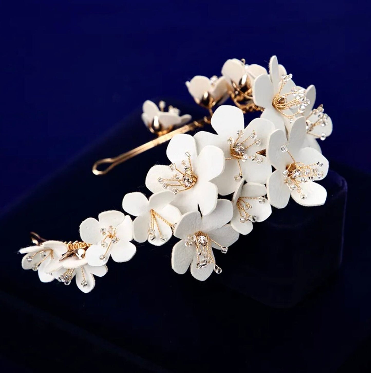 "Adiel" - Eco-Leather Flowers Gold Bridal Headband