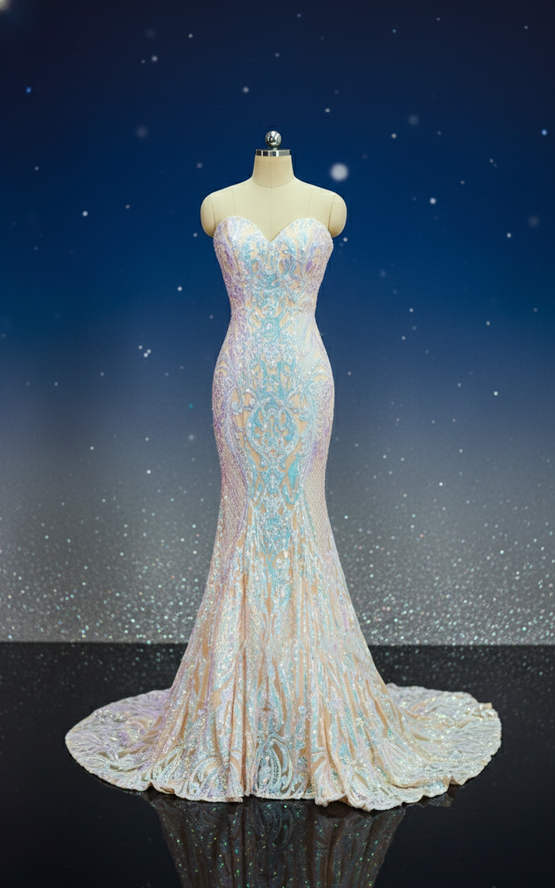 Blaire Iridescent Mermaid Wedding Dress – Celestial Bridal Gown – A & M Enterprises Bridal