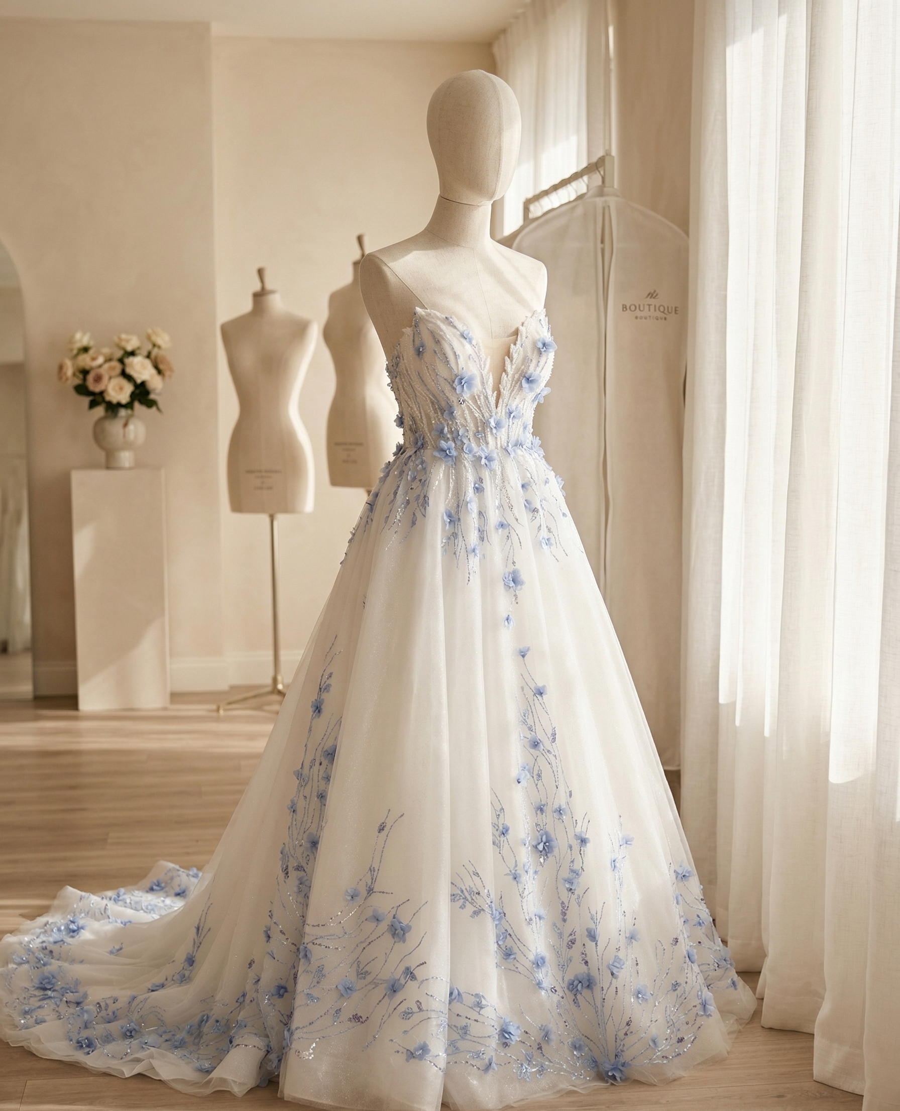 Celeste Wedding Dress Blue Floral Fantasy Gown by Enchantiva A & M Enterprises Bridal Celeste Wedding Dress Blue Floral Fantasy Gown by Enchantiva A & M Enterprises Bridal