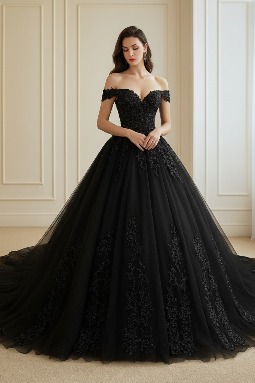 Elaska Wedding Dress Black Lace & White Tulle Ball Gown | Adela Designs Bridal A & M Enterprises Bridal Elaska Wedding Dress Black Lace & White Tulle Ball Gown | Adela Designs Bridal A & M Enterprises Bridal