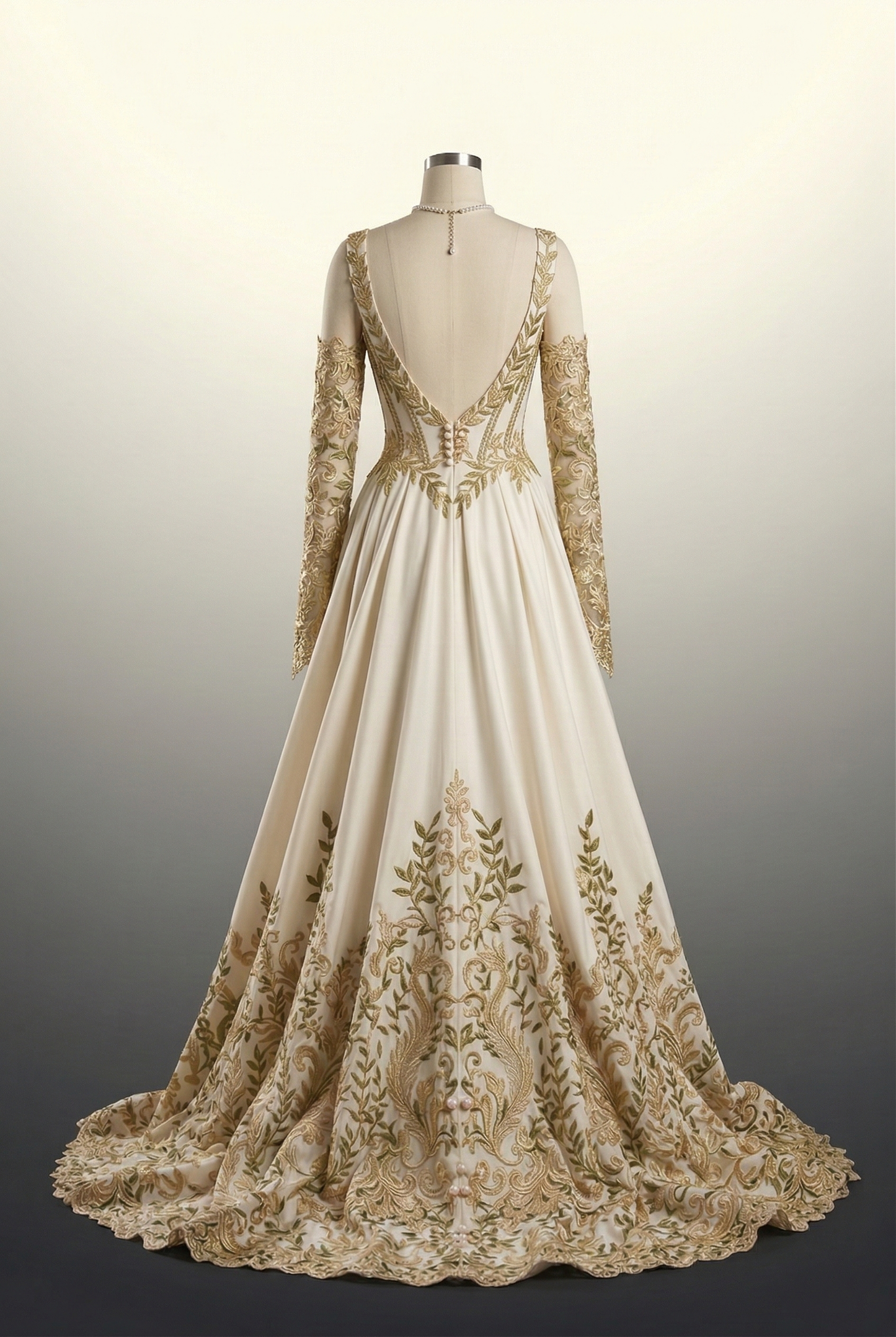 Garden inspired wedding dress with gold vine embroidery