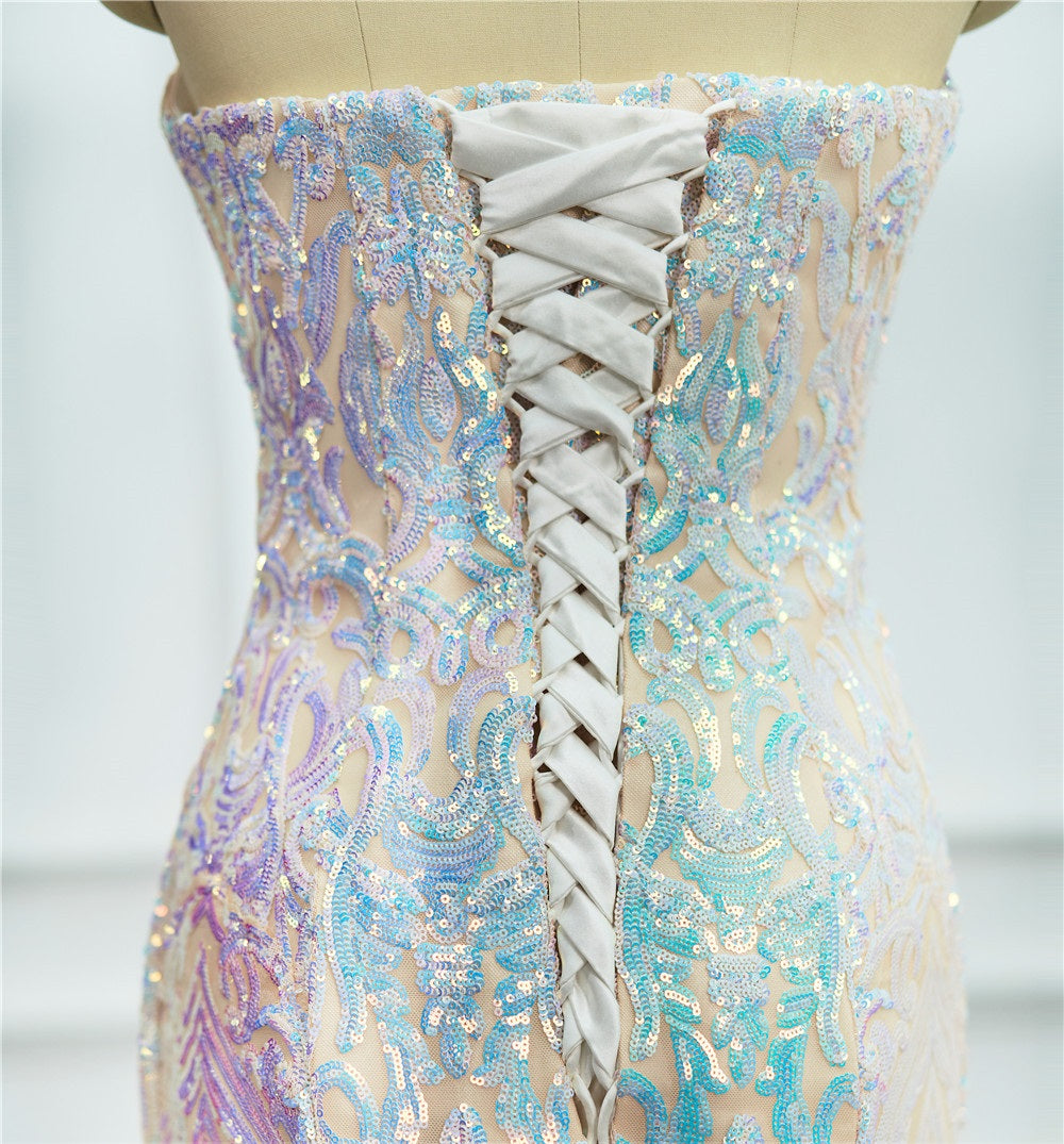 blue and white mermaid wedding dresses Shiny Blue Mermaid Rhinestone Lace Tulle Wedding Dress with Train P258 PreppyDress
