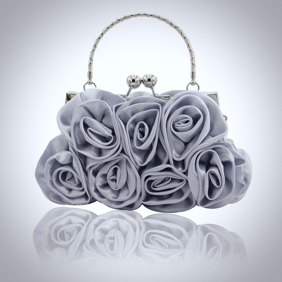 "AnnMarie" - Satin Rose Bridal Handbag Clutch - More Colors