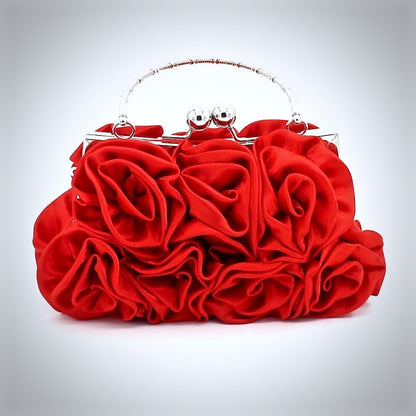 "AnnMarie" - Satin Rose Bridal Handbag Clutch - More Colors