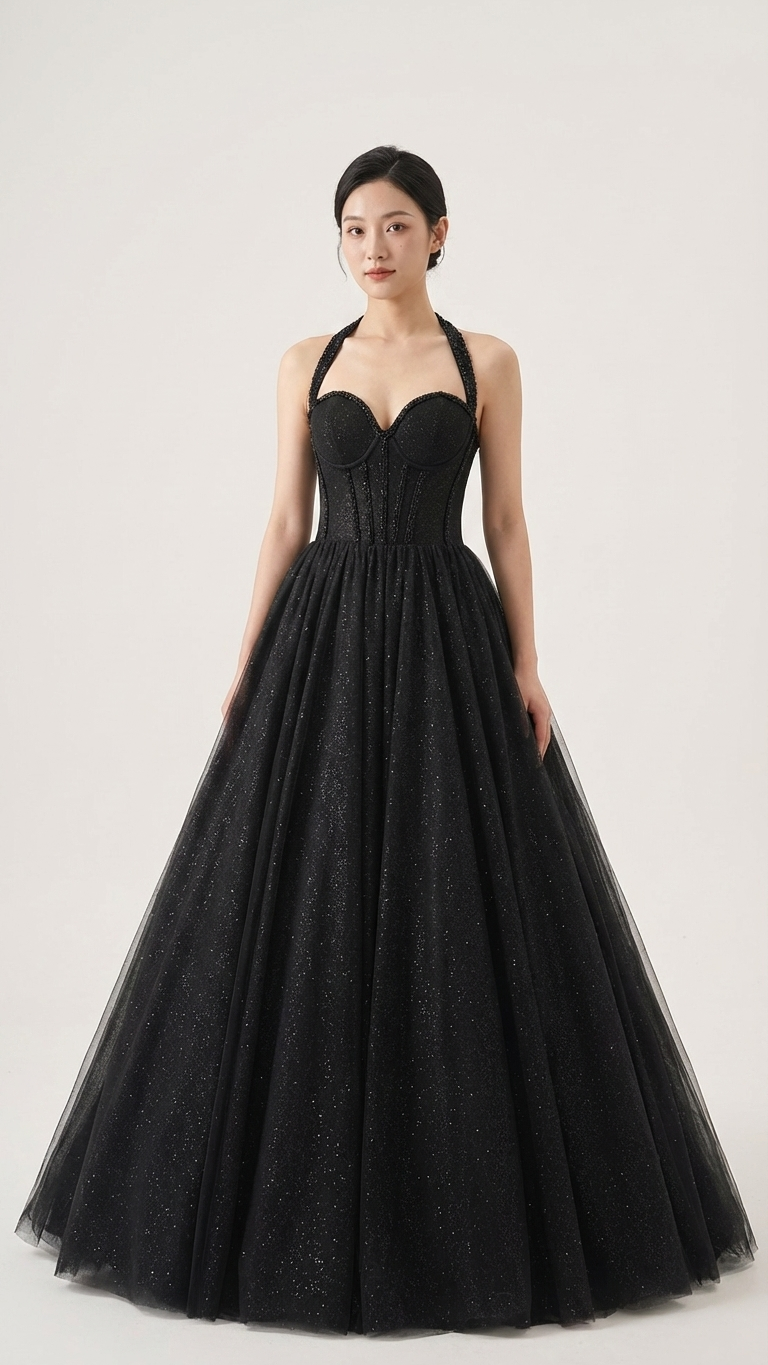 Modern gothic wedding dress halter
