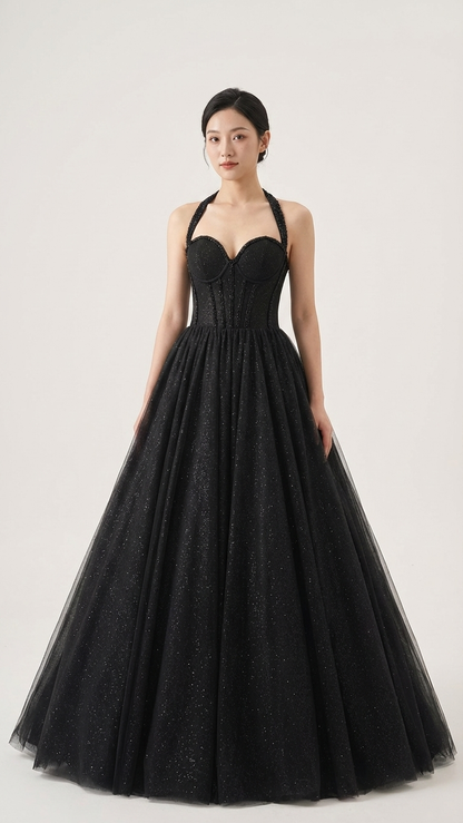 Modern gothic wedding dress halter