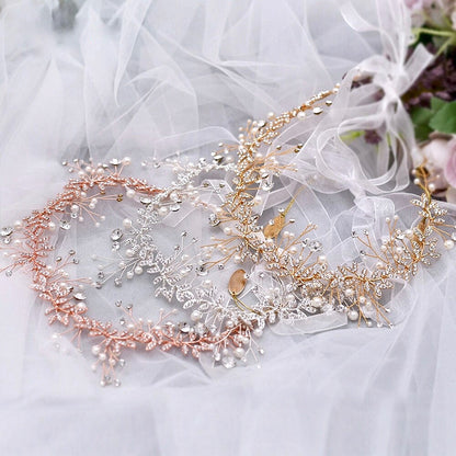 "Adrielle" - Pearl and Crystal Bridal Headband / Vine - Available in Rose Gold, Silver and Yellow Gold