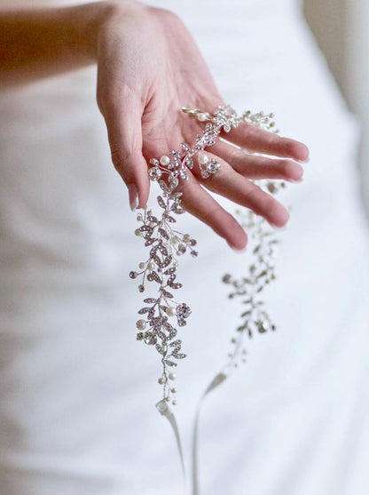 "Adrielle" - Pearl and Crystal Bridal Headband / Vine - Available in Rose Gold, Silver and Yellow Gold