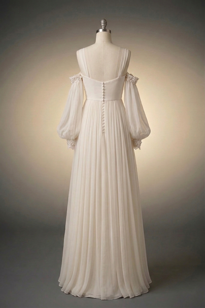 Petaline wedding dress back view button back chiffon bridal gown