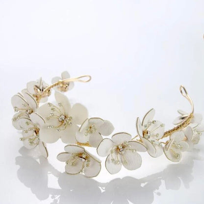 "Adiel" - Eco-Leather Flowers Gold Bridal Headband