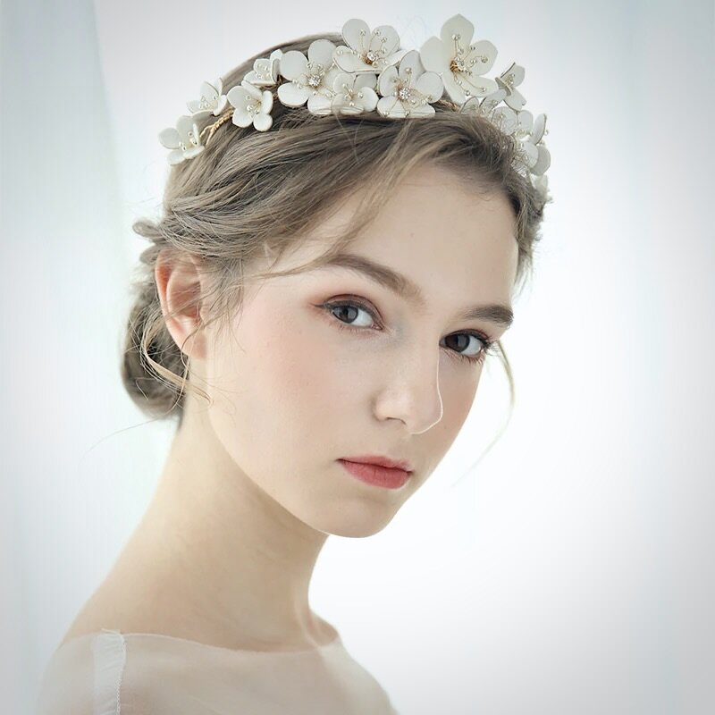 "Adiel" - Eco-Leather Flowers Gold Bridal Headband