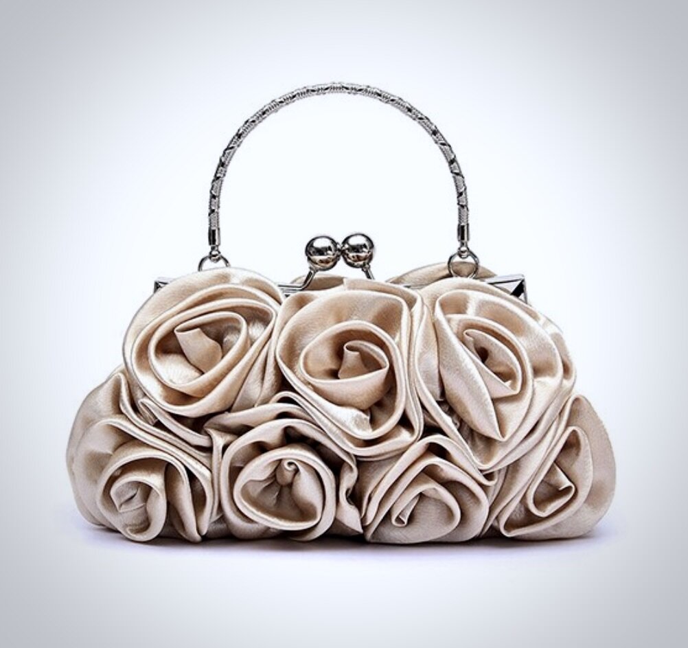 "AnnMarie" - Satin Rose Bridal Handbag Clutch - More Colors