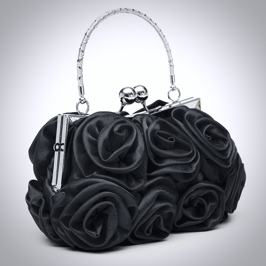 "AnnMarie" - Satin Rose Bridal Handbag Clutch - More Colors