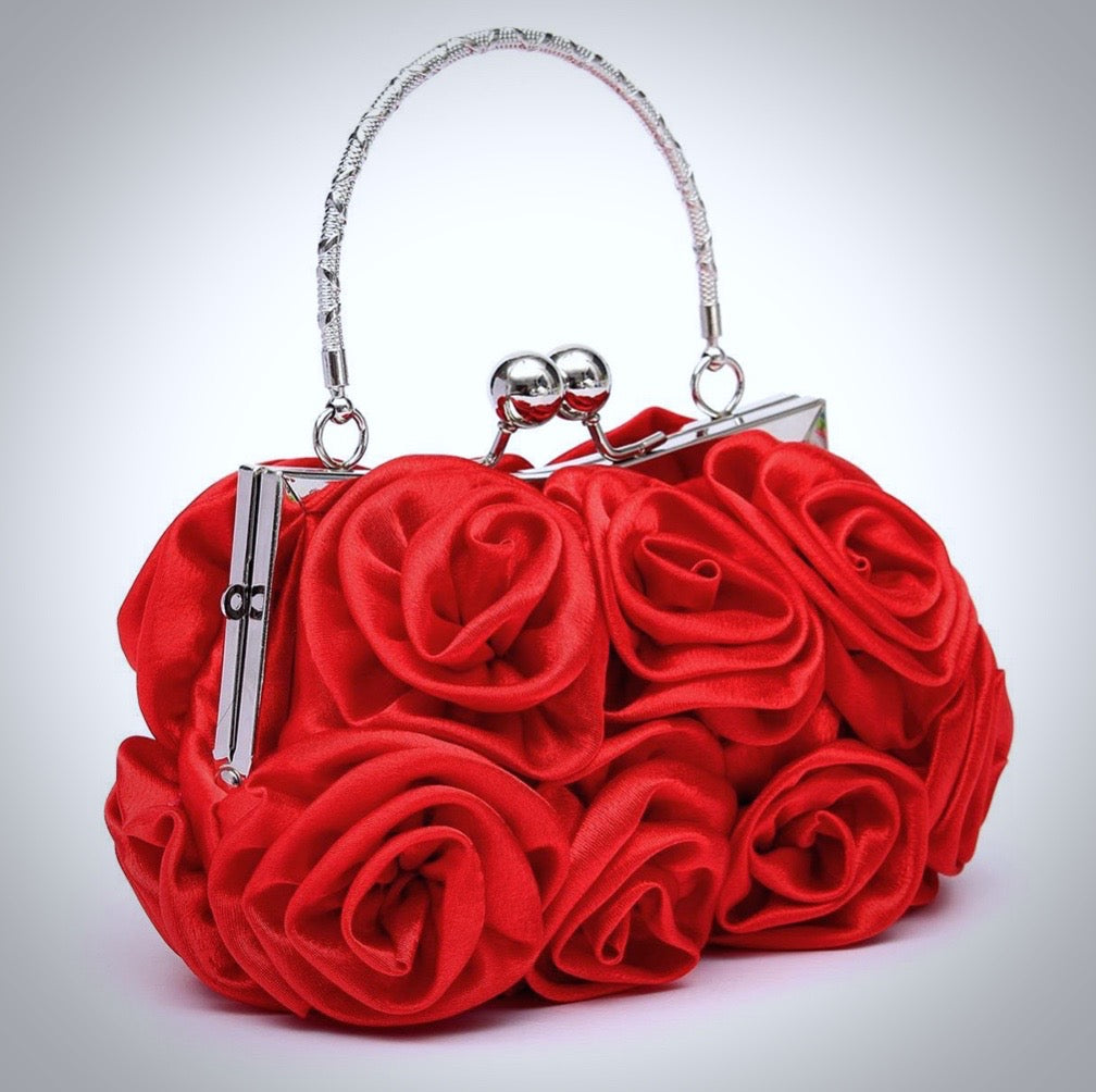 "AnnMarie" - Satin Rose Bridal Handbag Clutch - More Colors