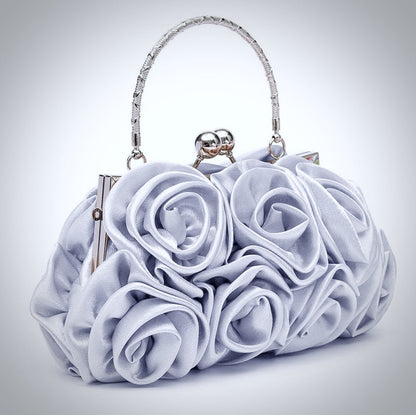 "AnnMarie" - Satin Rose Bridal Handbag Clutch - More Colors