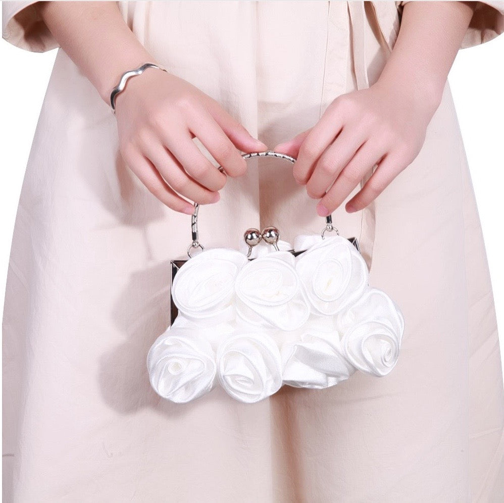 "AnnMarie" - Satin Rose Bridal Handbag Clutch - More Colors