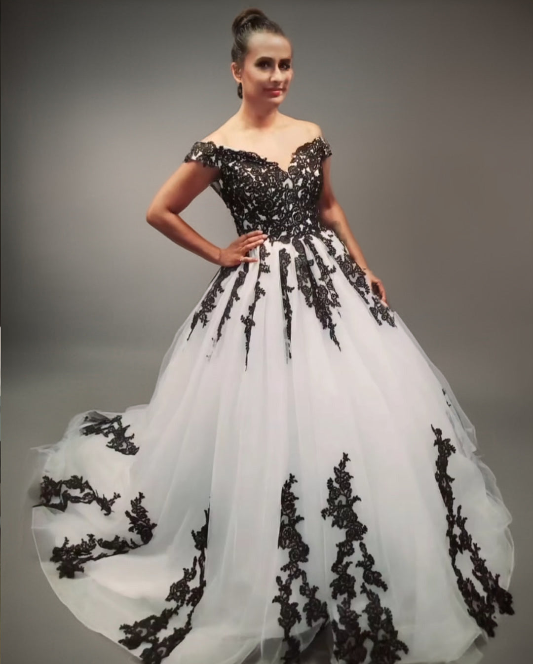Elaska Wedding Dress Black Lace & White Tulle Ball Gown | Adela Designs Bridal A & M Enterprises Bridal Elaska Wedding Dress Black Lace & White Tulle Ball Gown | Adela Designs Bridal A & M Enterprises Bridal