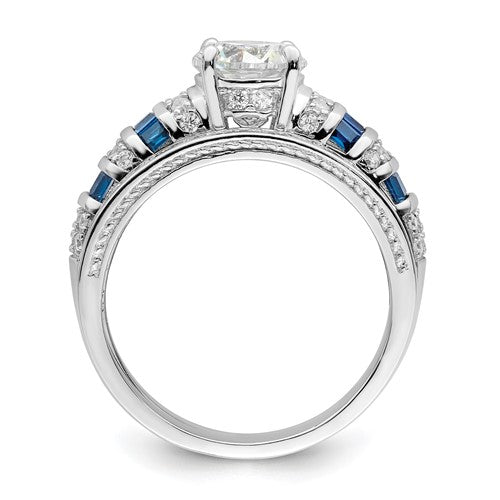 Sterling Silver Blue and White CZ Engagement Ring and Band Set