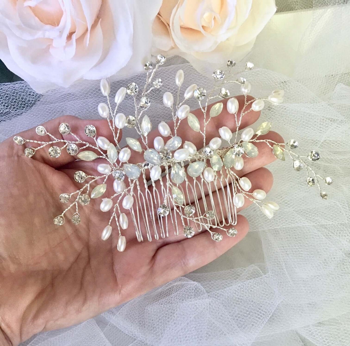 "Acacia" -  Opal and Pearl Bridal Hair Comb