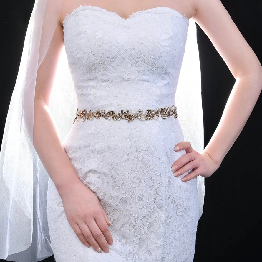 "Avalon" - Vintage Pearl and Rhinestone Bridal Belt