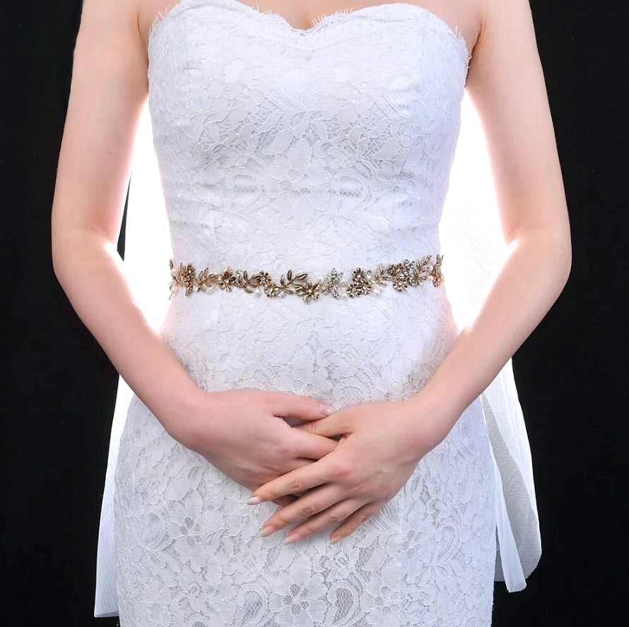 "Avalon" - Vintage Pearl and Rhinestone Bridal Belt