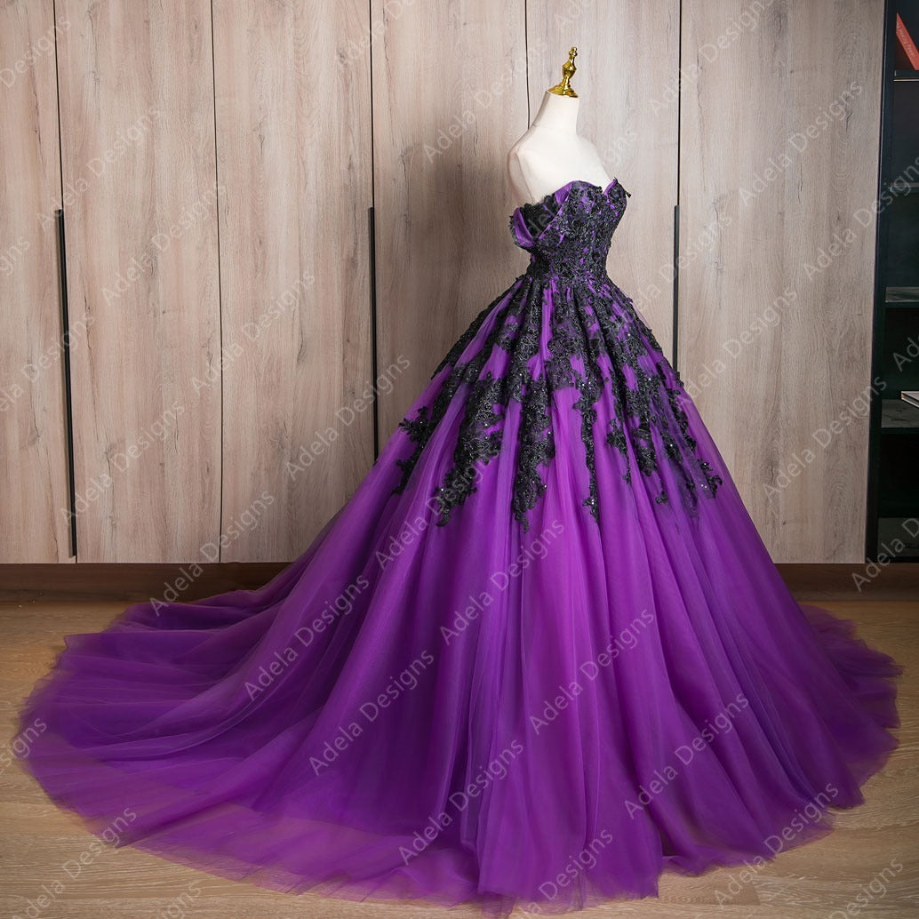 Aviva Gothic Wedding Dress | Purple and Black Ball Gown Bridal A & M Enterprises Bridal Aviva Gothic Wedding Dress | Purple and Black Ball Gown Bridal A & M Enterprises Bridal