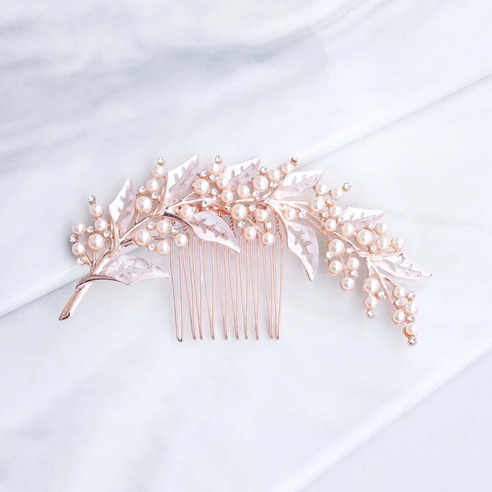 "Adalie" - Pearl Bridal Hair Comb - Available in Silver, Yellow Gold and Rose Gold