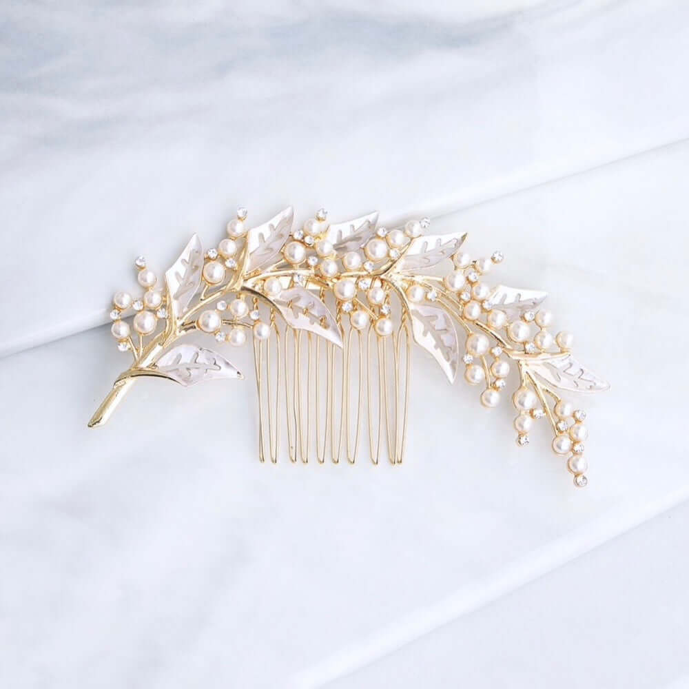 "Adalie" - Pearl Bridal Hair Comb - Available in Silver, Yellow Gold and Rose Gold