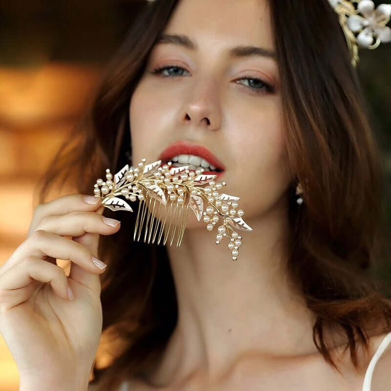 "Adalie" - Pearl Bridal Hair Comb - Available in Silver, Yellow Gold and Rose Gold