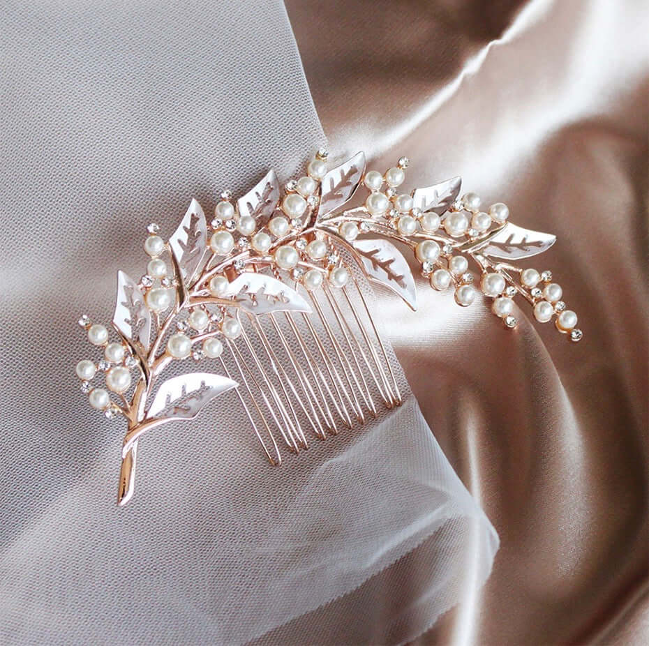 "Adalie" - Pearl Bridal Hair Comb - Available in Silver, Yellow Gold and Rose Gold